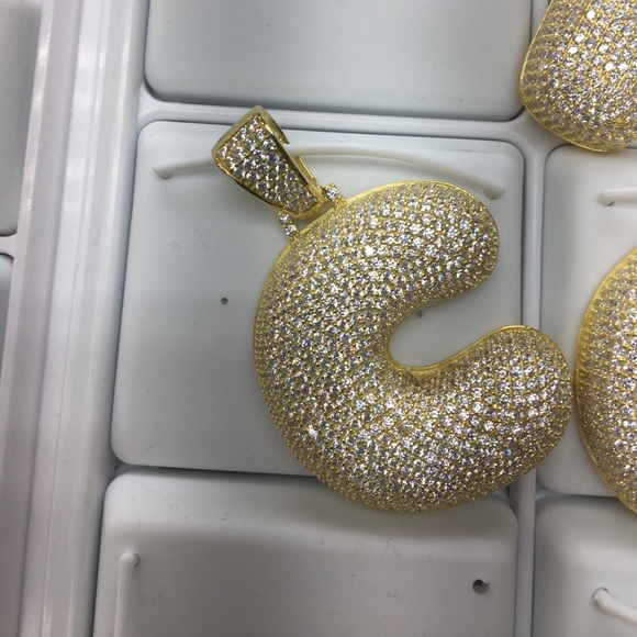 925 Sterling Silver Bubble Letter C w/Chain CZ - Picture 1 of 1